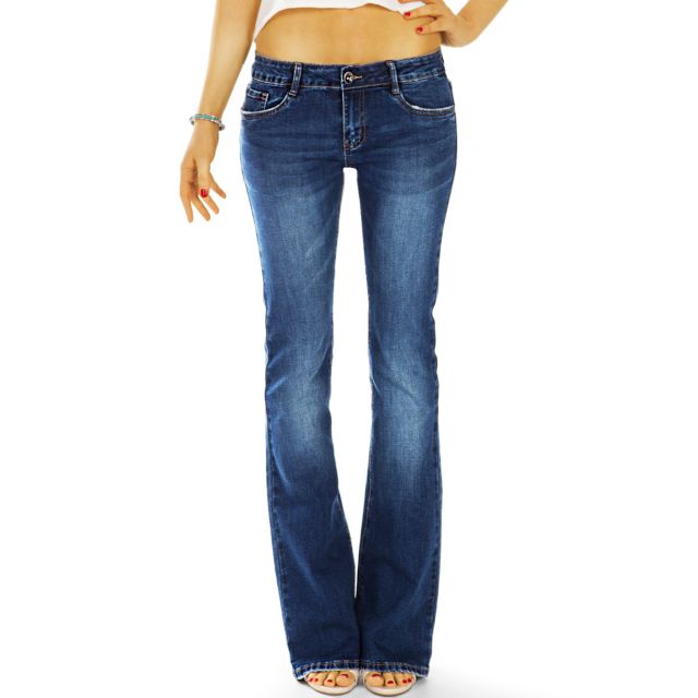 BE STYLED - Mid Waist - Bootcut Hose Knie - Jeans ausgestelltes - Bein destroyed zerrissene Damen j26l