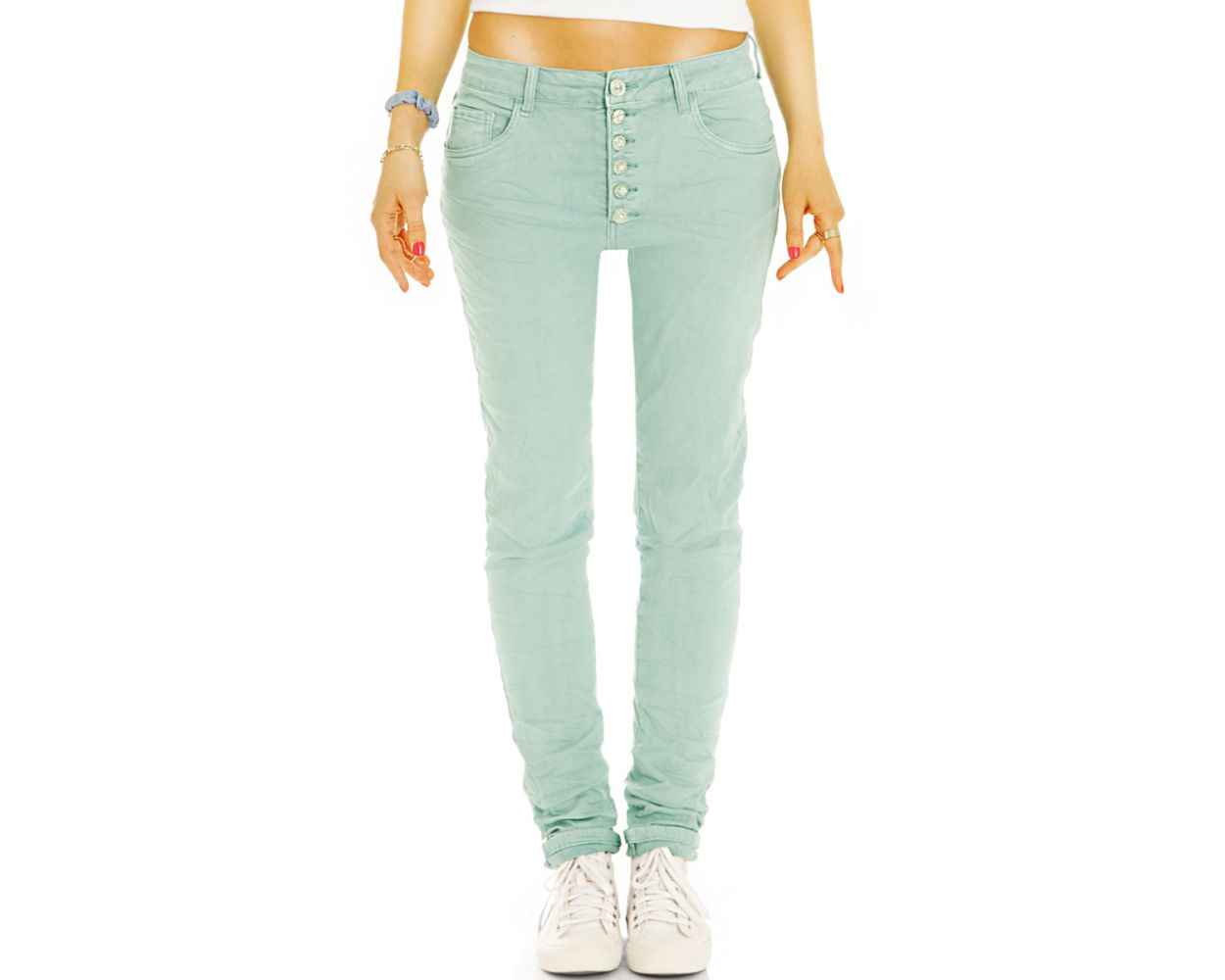 Waist - Fit Hose mit Low j43p - - Bequeme - Medium Slim Stretch Jeans - Regular Damen Knopfleiste Tappered STYLED BE