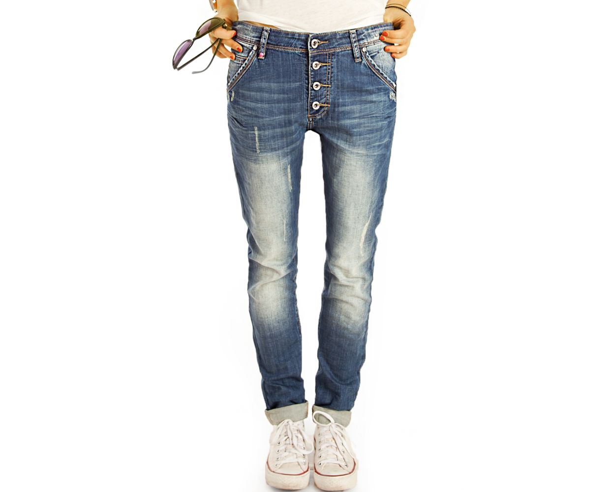 Be Styled Tapered Baggy Boyfriend Low Waist Huftjeans Hose Bequem Weit Locker Knopfleiste Stretch Damen J19k 2