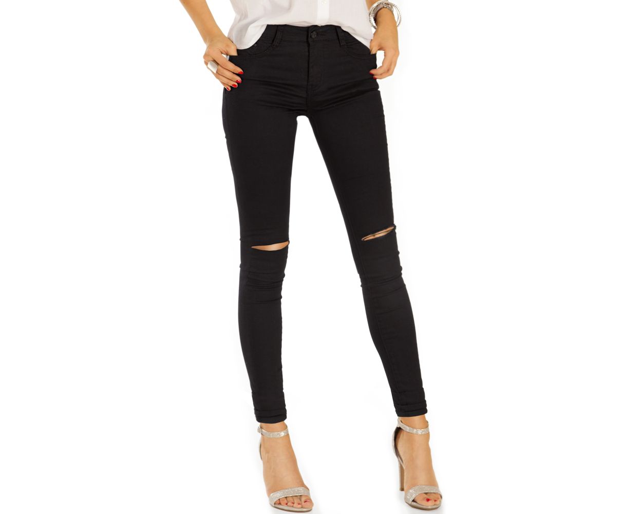 Be Styled High Waisted Damen Rohrenjeans Skinny Fit Jeans Mit Zerissenem Knie J06g